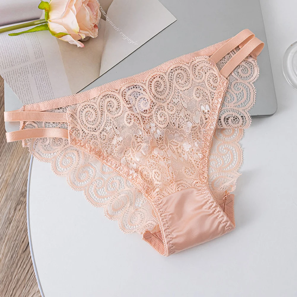 1pc Women's Lace Hollow Pantie Cotton Breathable Comfortable Triangle Pants Sheer Mesh Lace Low-Rise Briefs Underwear