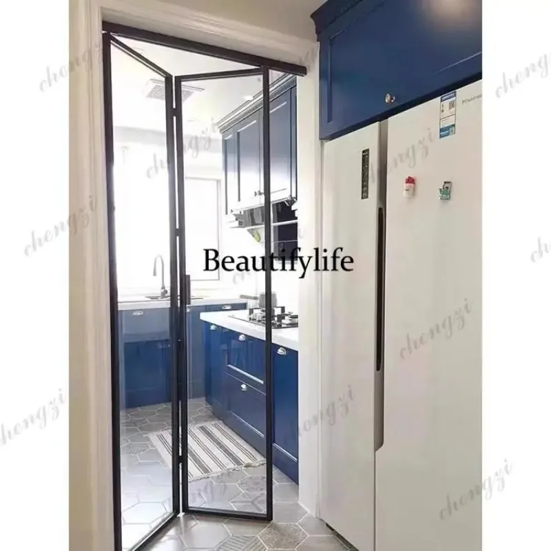 K153  Z183 Customization High Security Bi Folding Door Double Layer Glass Energy Efficient Thermal Insulated Heavy Duty Folding