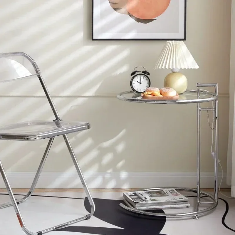 Ins Transparent Lift Coffee Table Round Glass Sofa Tables Nordic C-shaped Tables Mental Iron Side Desks HQ80