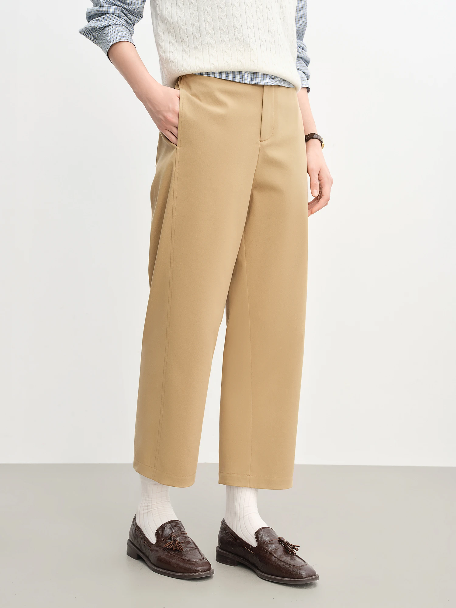 ​ 두슈 2025 여성 하이웨이스트 플레어 밑단 팬츠 - 여름 캐주얼 밴딩 허리밴드 발목 기장 트라우저 데일리룩 ​