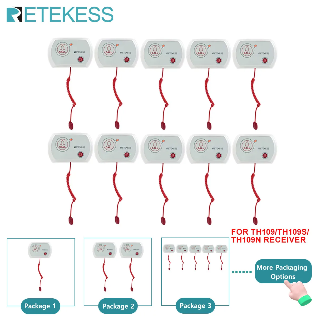 

Retekess TH014 Wireless Nurse Call System Waterproof SOS Call Button With 2 Key Compatible Retekess TH109 TH109N TH109S Receiver