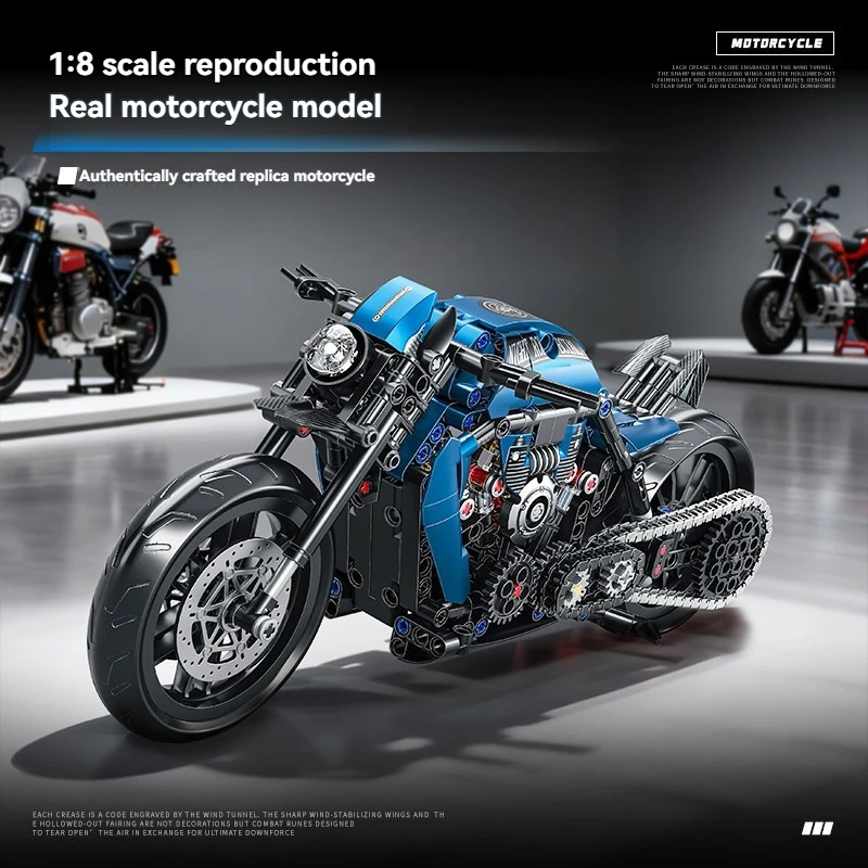 Set de Bloques de Construcción de Motocicleta Clásica Azul Racer 1:8, 573 Piezas, Bloques de Motocicleta Deportiva de Alta Velocidad, Juguete de Ladrillos, Regalo de Cumpleaños para Niños