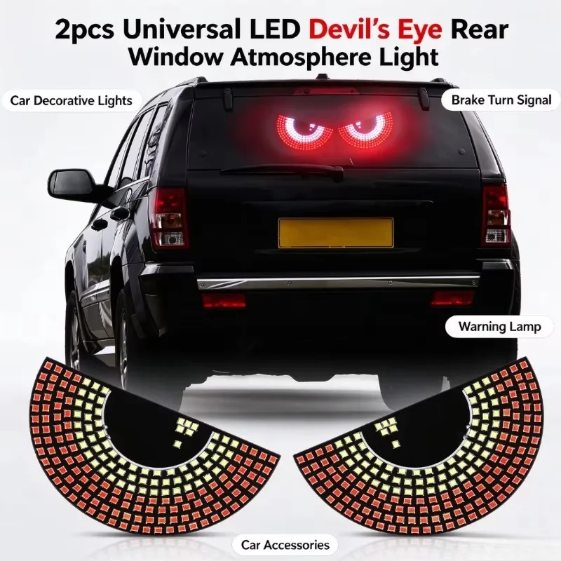 2pcs Universal LED Devil's Eye Rear Window Atmosphere Car Decorative Lights Brake Turn Signal Warning Lamp Car Accessories