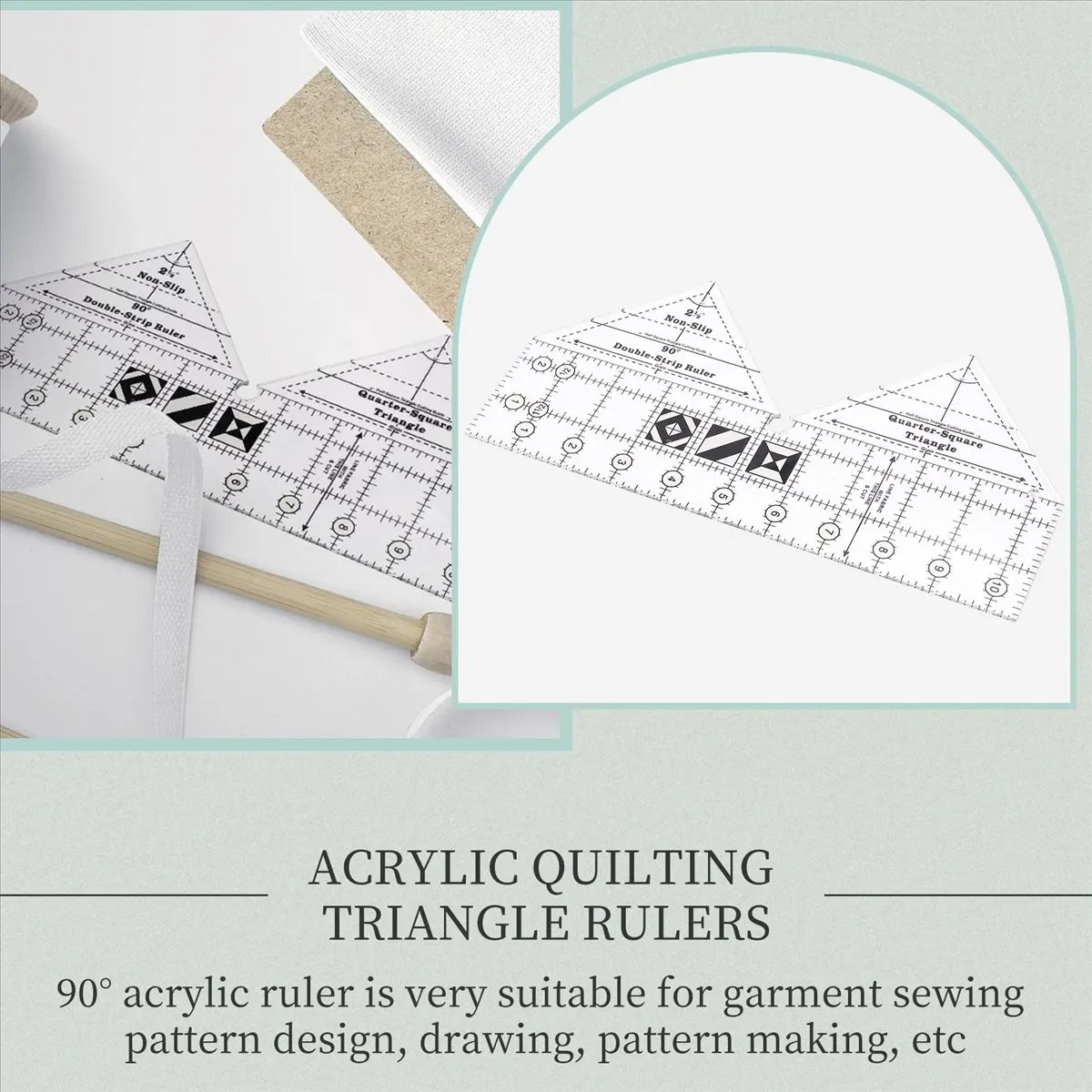 newyear828 90 Degree Double Strip Quilt Ruler, 10 Inch Acrylic Quilting Triangle Rulers, Non-Slip Quilting Rulers and Templates