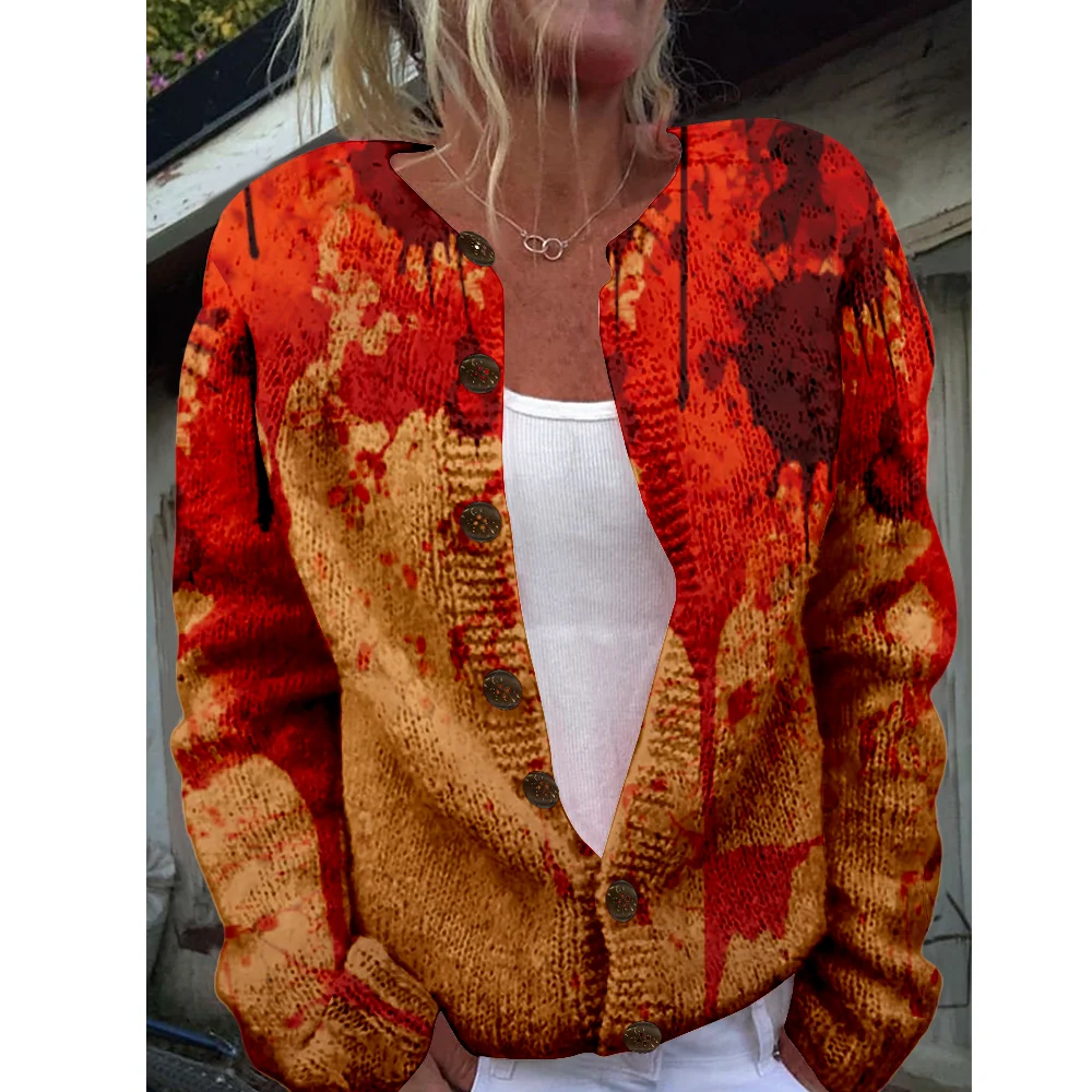 

Halloween Women Sweater Bloody Horror Sweaters Autumn Winter Knitted Cardigan Knit Top Fashion Casual Cool Jumpers Streetwear