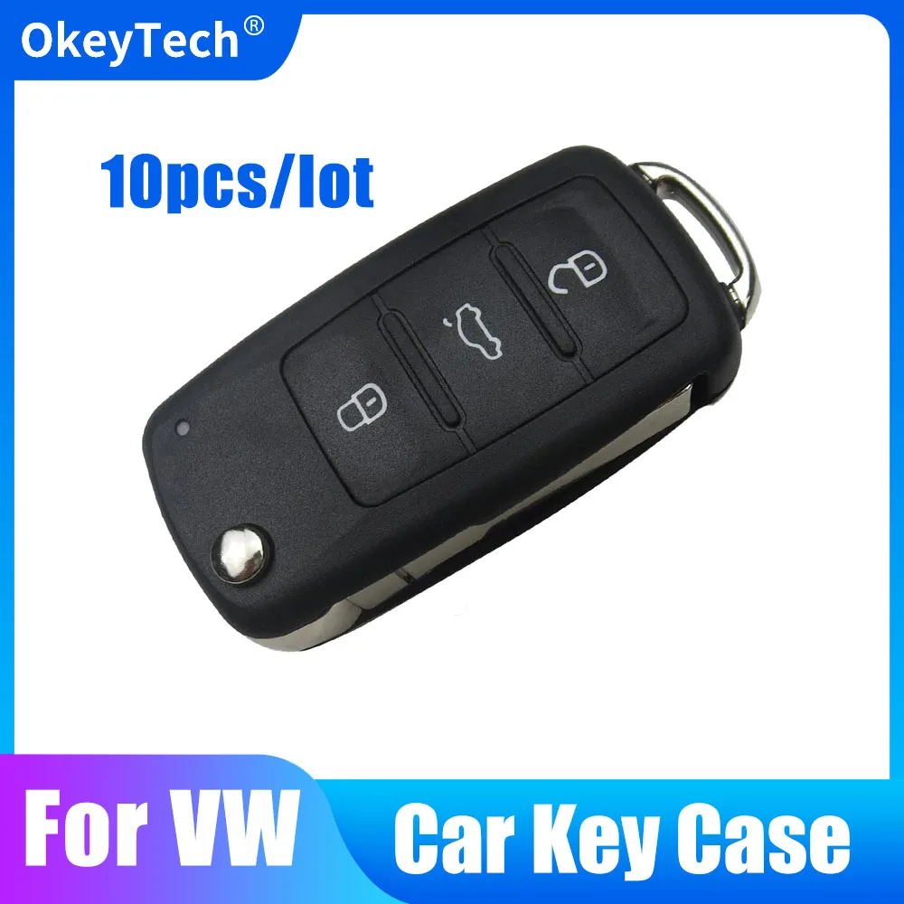 

OkeyTech 10PCS Flip Folding Uncut Blade Replacement Cover Case Fob Auto Key Shell For Volkswagen Tiguan Golf Sagitar Polo