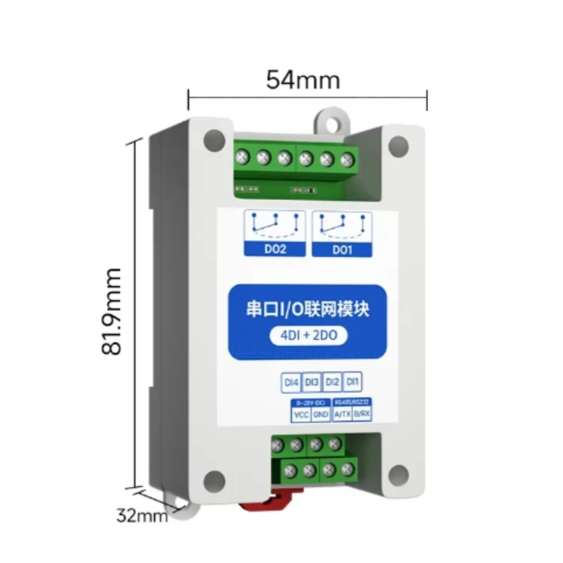 ModBus RTU Serial IO Module RS485 Interface 4DI+2DO 8 Digital Outputs Rail Installation 8~28VDC MA01-AXCX4020