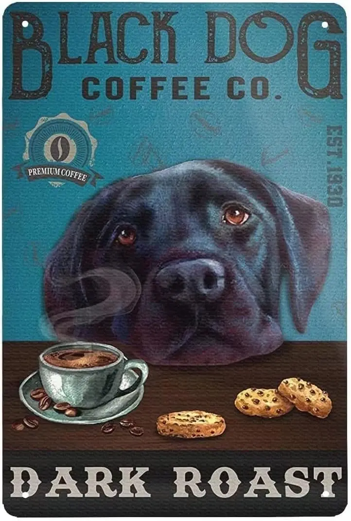 UOAIUDT Placa metálica vintage con diseño de Black Dog Coffee Co. Letrero de metal retro Dark Roast, decoración de pared, regalo para baño