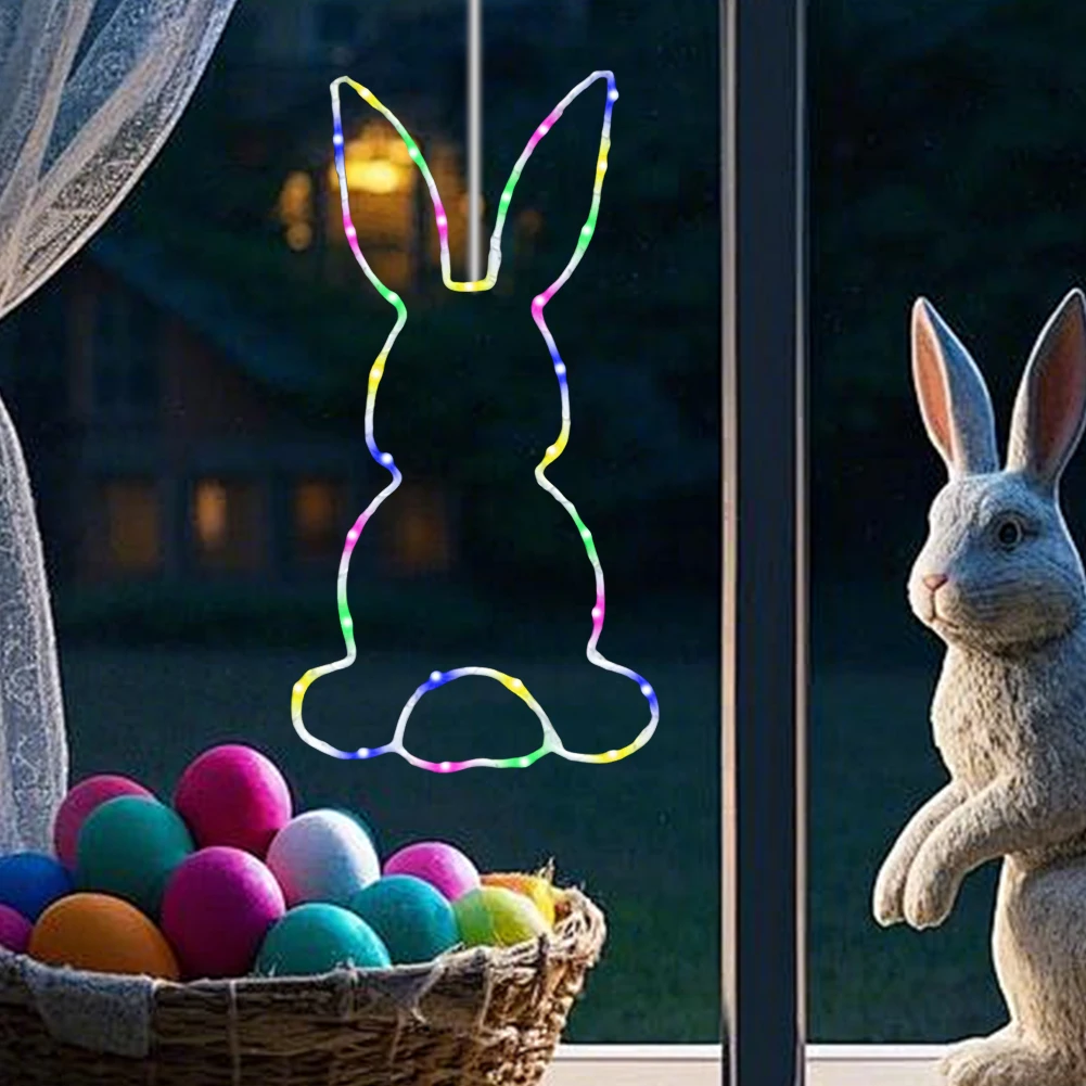 2PCS Easter Rabbit Light Bunny Window Fairy Lights Suction Cup Battery Operated Luminous Rabbit Pendant For Easter Decoration