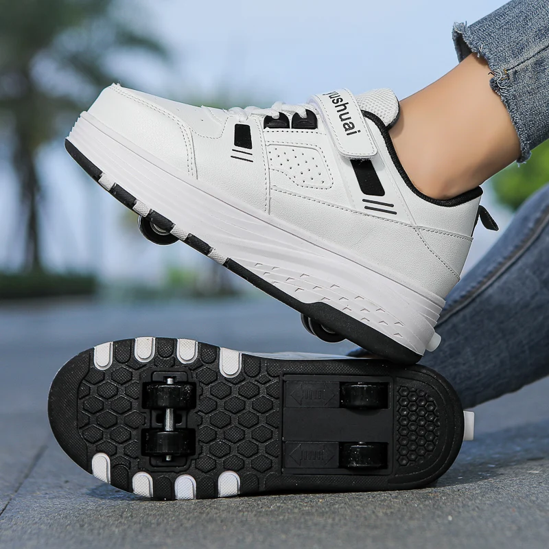 Kids 4‑Wheel Retractable Roller Skate Shoes, Hidden Wheeled Sneakers for Boys Girls Students, Outdoor Sports Footwear - view 3