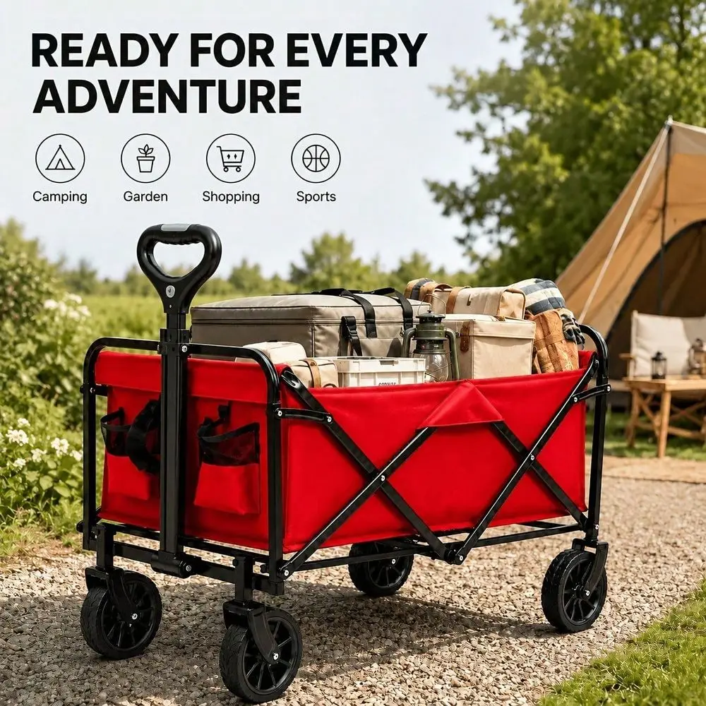 Heavy Duty Collapsible Foldable Utility Wagon Cart With AllTerrain Wheels, High LoadBearingCapacity Plastic Tires For Beach,