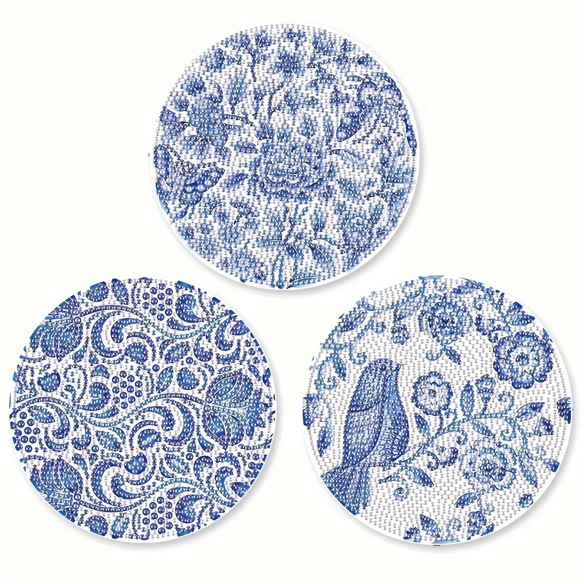3Pcs Diamond Art Painting Placemat kits,Blue bird Diamond Round Place mats Craft Table mats Table Kitchen for Home Decor Gift