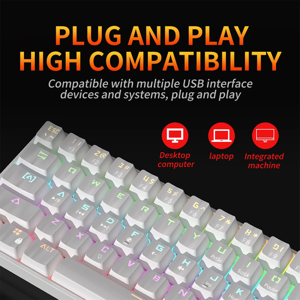 MUCAI MK61 USB Gaming Esports Mechanische Tastatur 61-Tasten Roter Schalter Kabelgebundenes abnehmbares Kabel RGB-Hintergrundbeleuchtung Hot Swap