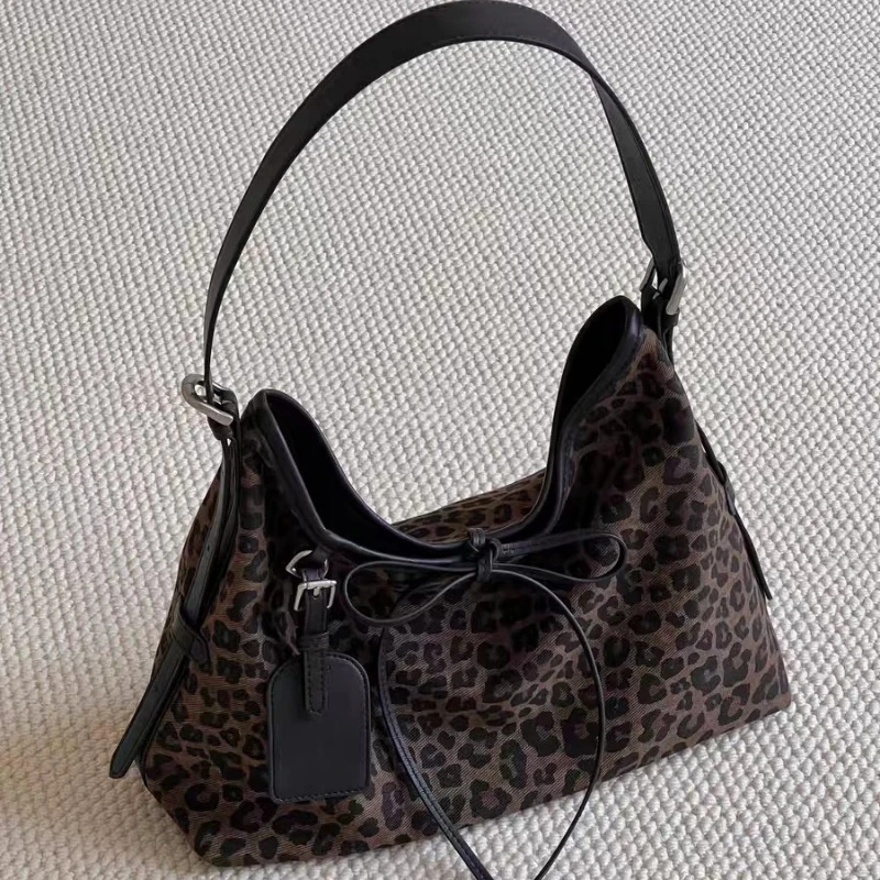 Y2k Harajuku Leopard Top-Handle Bags Women Luxury Design Office Lady Shoulder Underarm Bag Vintage Fashion Purses and Handbags