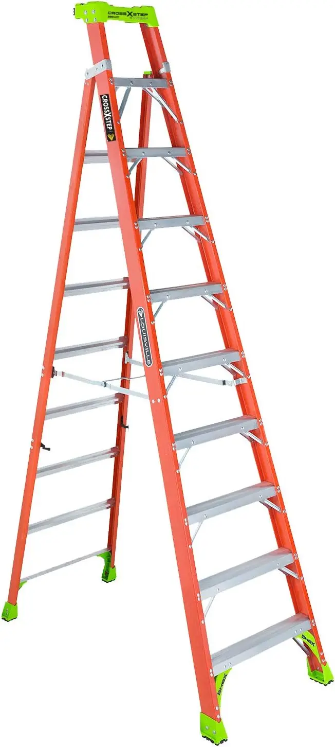 Ladder 10-foot Fiberglass Cross Step Ladder, 300-Pound Load Capacity, Type IA, FXS1510