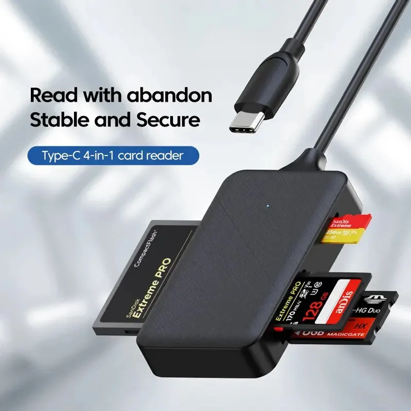 4 In 1 USB/Type-c Card Reader for CF/SD/TF Micro SD Card  Wind Memory Smart Card
