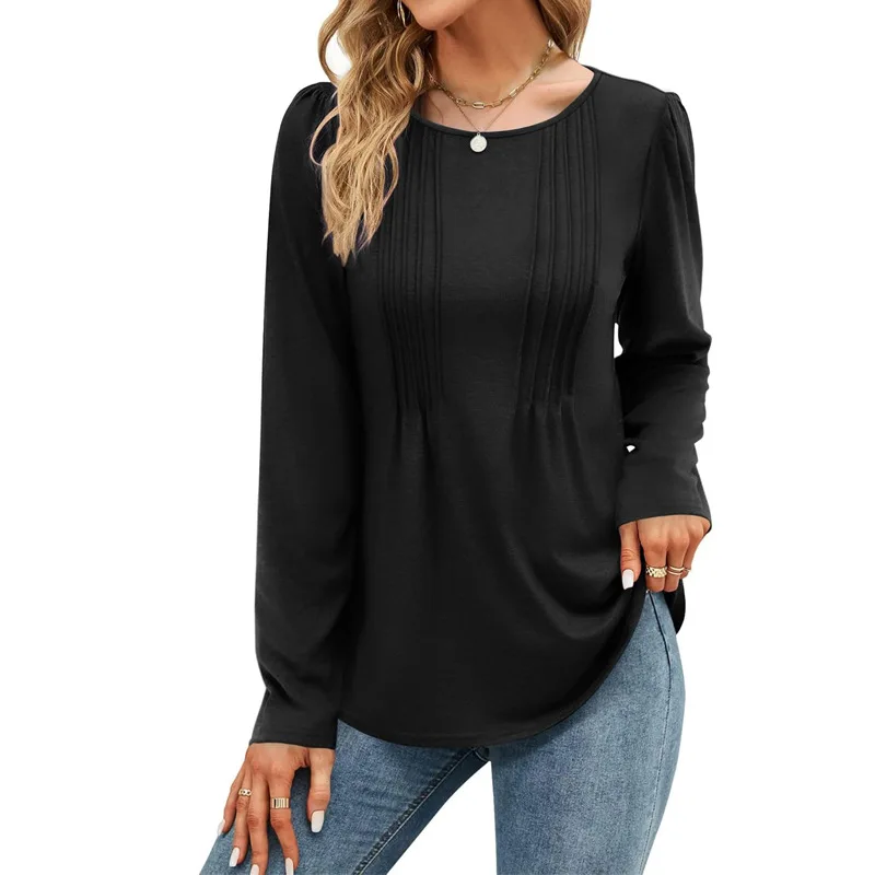 Autumn And Winter New Collection Round Neck Long Sleeve T-shirt Cross Border Women's Top Fall Casual Loose Tees 2025 Tshirt