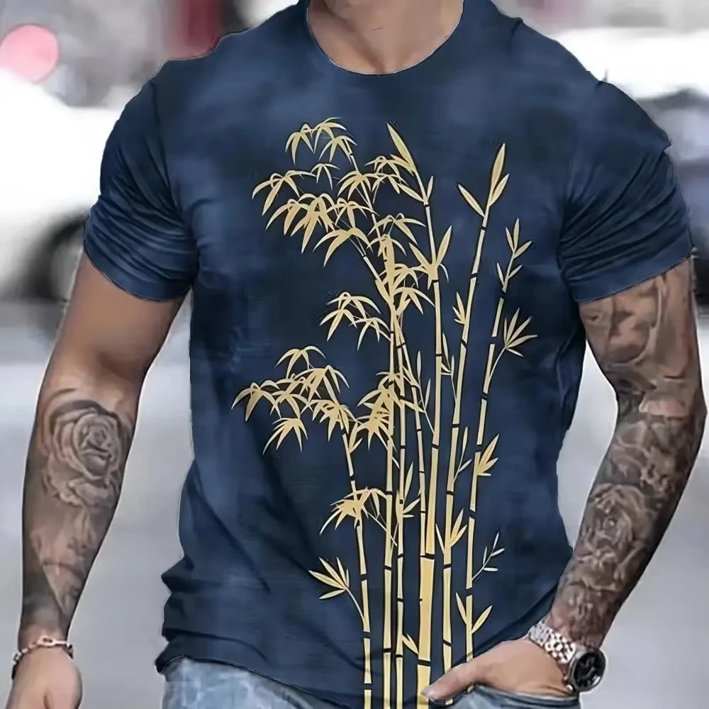

Men's T-shirt Short Sleeve Casual 3D Bamboo Pattern Print Crew Neck Tops Outdoor Street Hip Hop Pullover Oversized Men Clothing