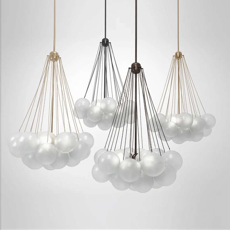 Imagem -03 - Nordic Frosted Glass Ball Chandelier Luzes Pendentes de Led Lâmpada Suspensa para Jantar e Sala de Estar Decoração de Bolha Dourada e Preta