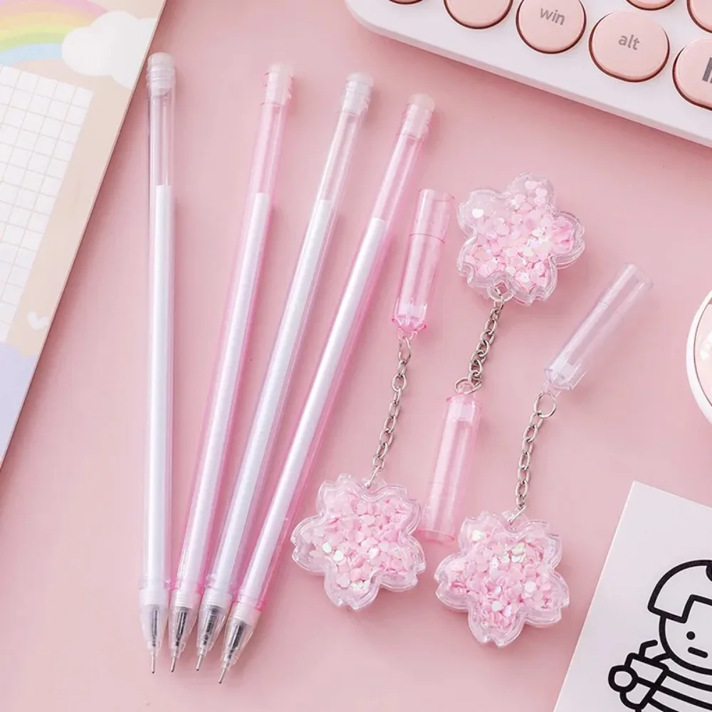 1Pc Cute Sakura Pendant Gel Pen Black 0.5mm Signature Pen Pink Flower Pendant Girl Gel Pen Students School Writing Supplies