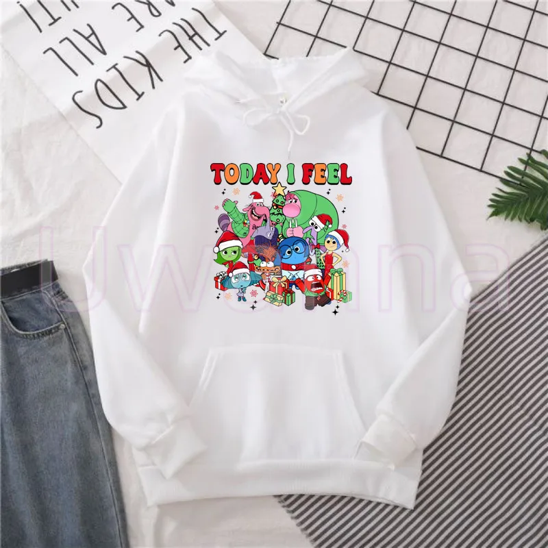 Cartoon Inside Out Girl Hoodies Women Printed Today I Feel Graphic Sweatshirt Vintage Kawaii Christmas Hoody Female Clothing