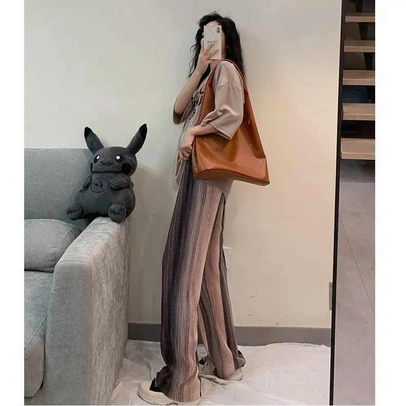 Quilted Tie-dye Wide-leg Pants Women's Pressed Pleated Style New Korean Version High-waisted Loose Pants Trousers