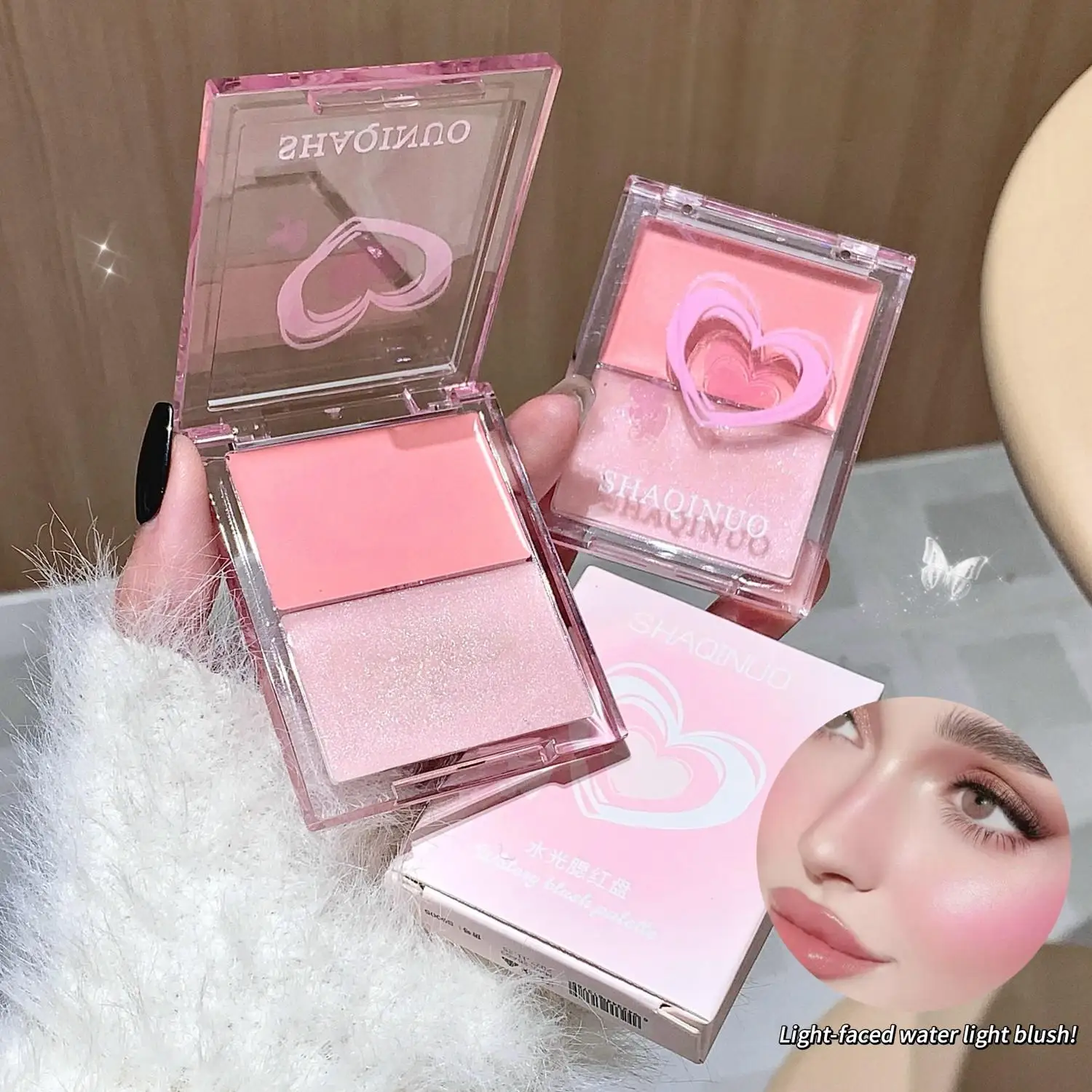 Dwukolorowa paleta różów wodnych Nawilżający i rozjaśniający makijaż twarzy Blush Cream Rouge