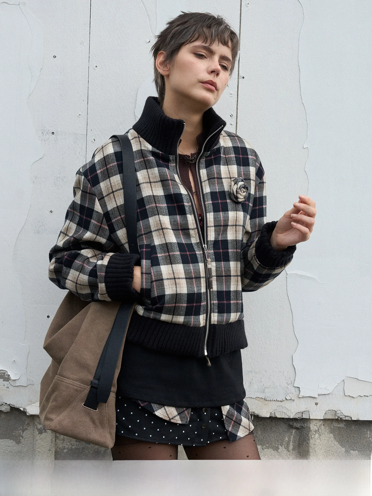 

Романтическая рациональная куртка BiLLconch ручной работы с клетчатым узором и воротником-стойкой, винтажное пальто из хлопка на молнии для осени