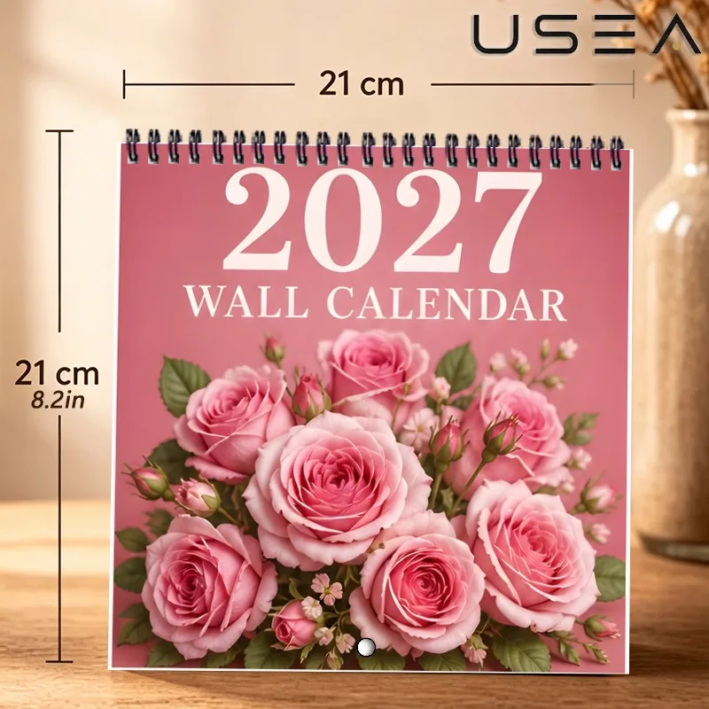 2027 Wall Calendar,12-Month Monthly Planner&Habit Tracker,Pink Rose Floral Yearly Organizer,Gift for Mom Women Coworker Teacher