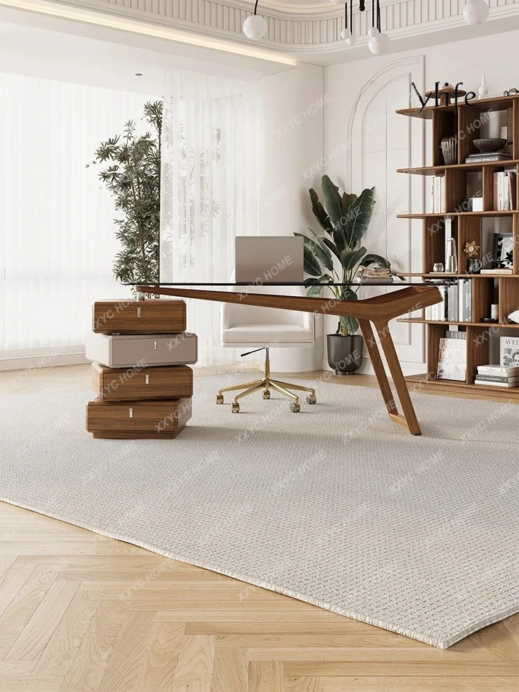 X-S Light Luxury High-end Special-shaped Solid Wood Desk Rotating Tempered Glass Study Table HG