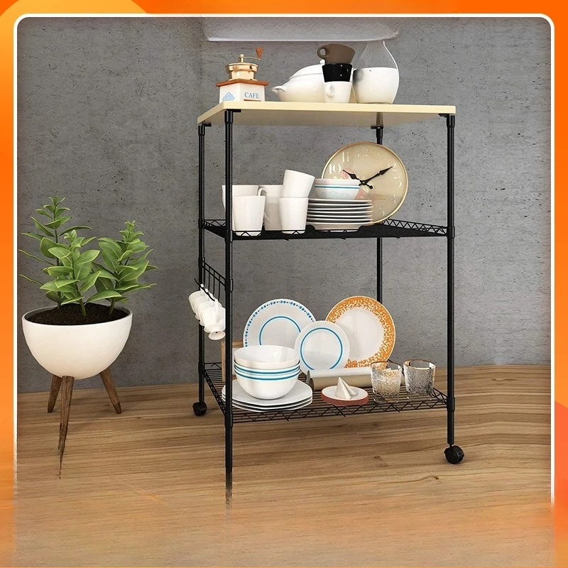 Black powder spraying three-layer rack dining car hotel multi-layer restaurant tableware storage laminate shelf kitchen trolley