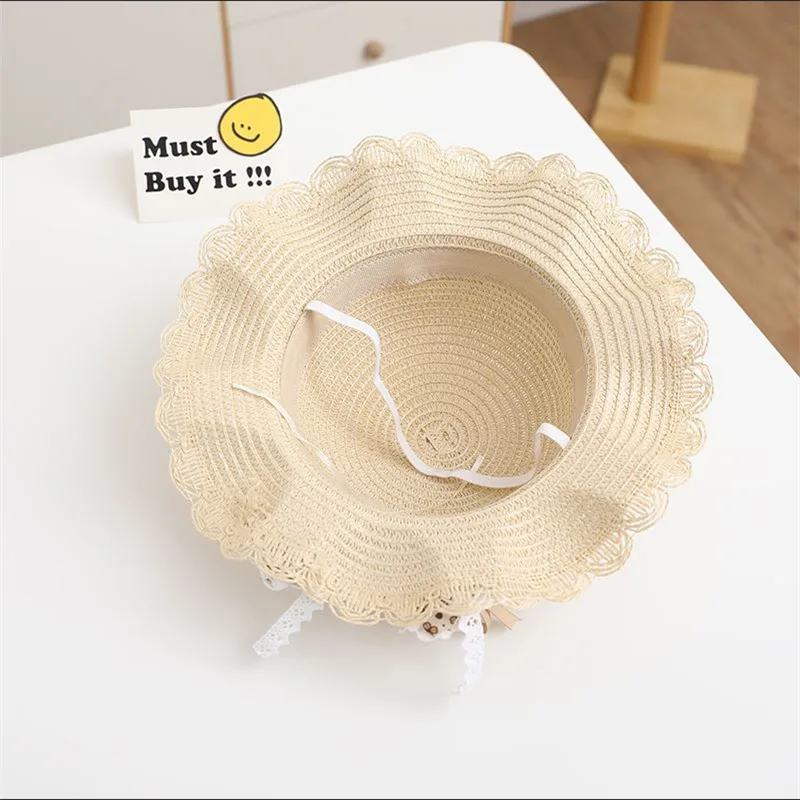 Spring and Summer Outings for Kids Cute Big Bow Princess Fashion Lace Simple Everything Girl Sun Shade Fisherman Hat