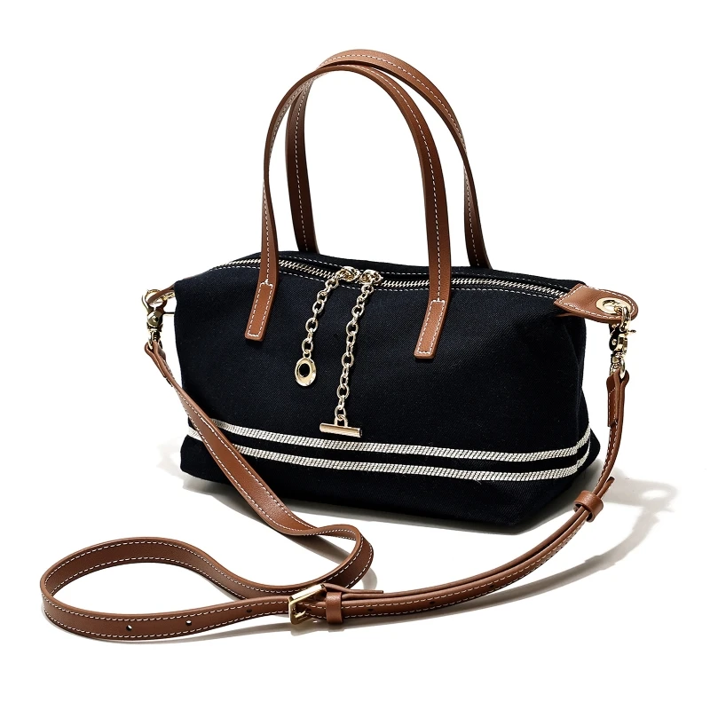 

Casual Dark Blue Fabric Women's Handbag Fashionable Commuter Single Shoulder Crossbody Bag Double Zipper Design Summer New