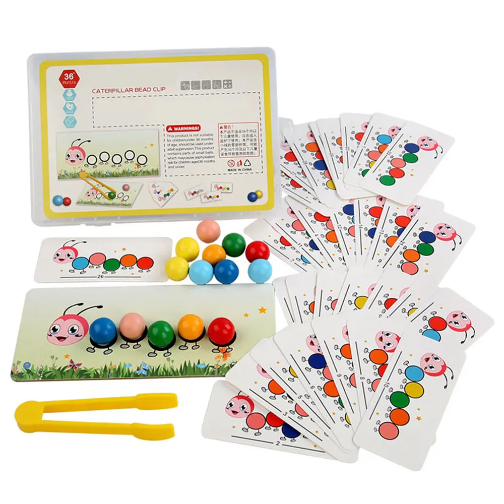 Wooden Clip Beads Games Montessori Toys Color Matching Parish Learning Set Fine Movement Training Educational Toys For Children