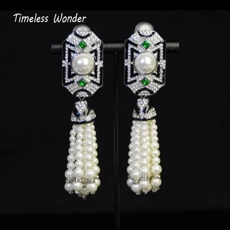

Timeless Wonder Fancy Zircon Geo Beaded Tassel Clip on Earrings for Women Designer Jewelry Punk Vintage Gift Rare Top 3346