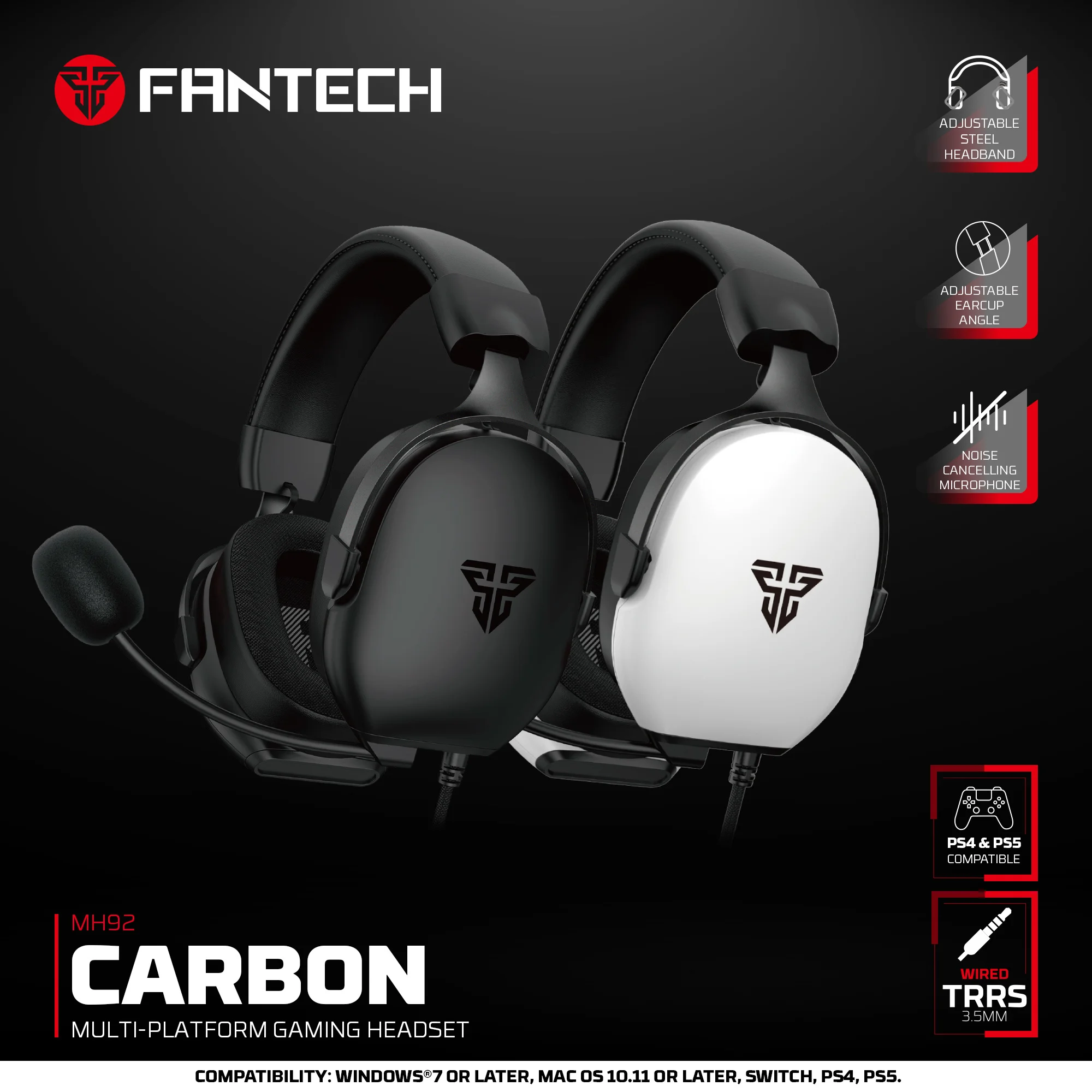 

Проводные наушники FANTECH CARBON MH92, гарнитура с шумоподавлением и микрофоном, звукоизоляционные амбушюры, гарнитура с разъемом Trrs 3,5 мм