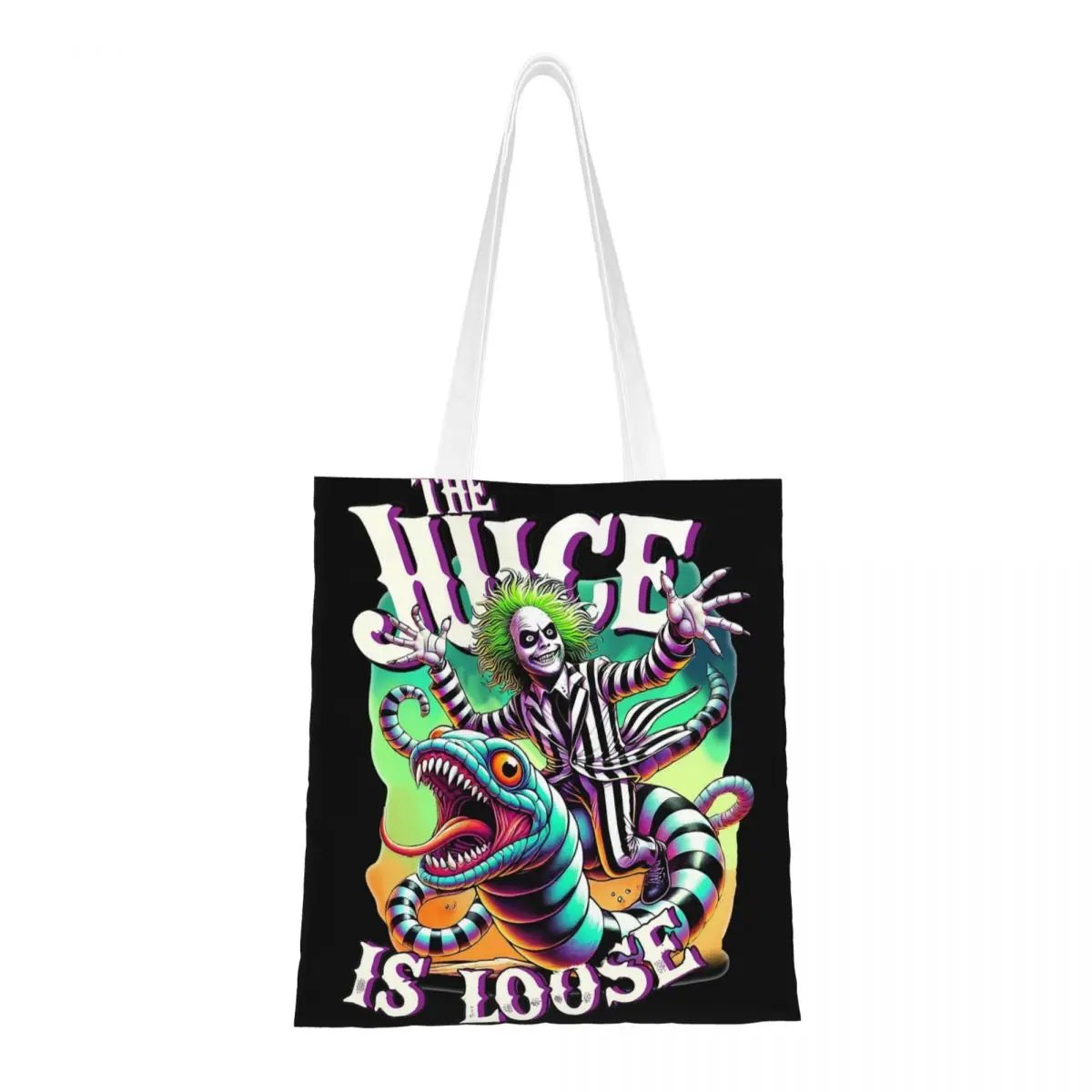 B-Beetlejuice Horror Movie Tote Bags Women Handbag Foldable College The Juice is Loose Shoulder Bag Reusable Shopping Bag