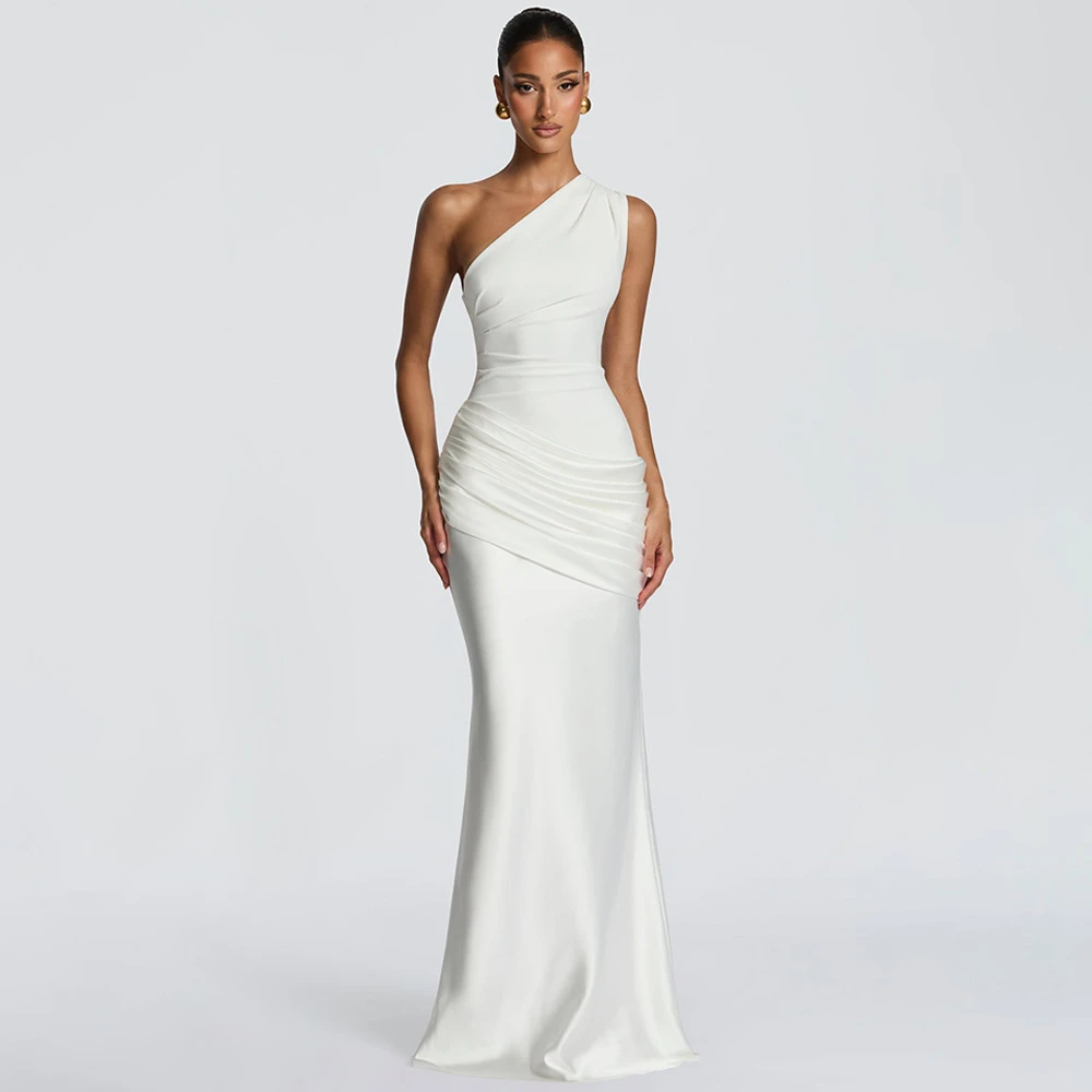 French Style Temperament Satin One-shoulder Bodycon Mopping Dress Retro Classic High-end Elegant Party Evening Dress
