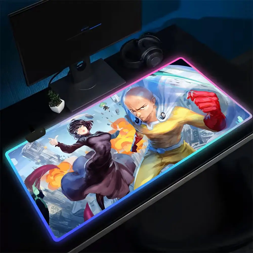 One Punch Man anime Mouse Pad Anime Gaming Mouse Pad LED Table Pads Backlit Rubber Desktop XXL Mousepad RGB Desk Mats