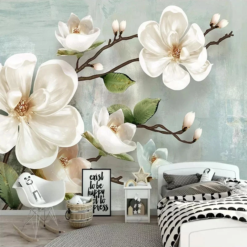 Customized products 3D Wallpaper Relief Magnolia Flower Mural Modern Simple Living room sofa background wall bedroom restaurant
