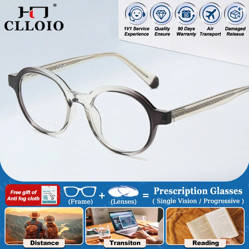 

CLLOIO Women Fashion Round Myopia Prescription Glasses Simple Retro Progressive Eyeware Photochromic UV Protection Eyeglasses