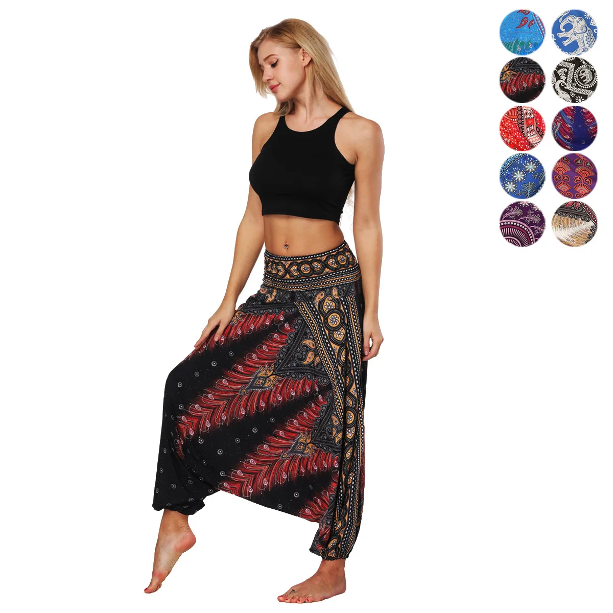 High Quality 2024 Women's Ethnic Style Digital Printed Lantern Pants Loose Fitness Yoga Pants High Waist Crotch Dance Pants Y2K