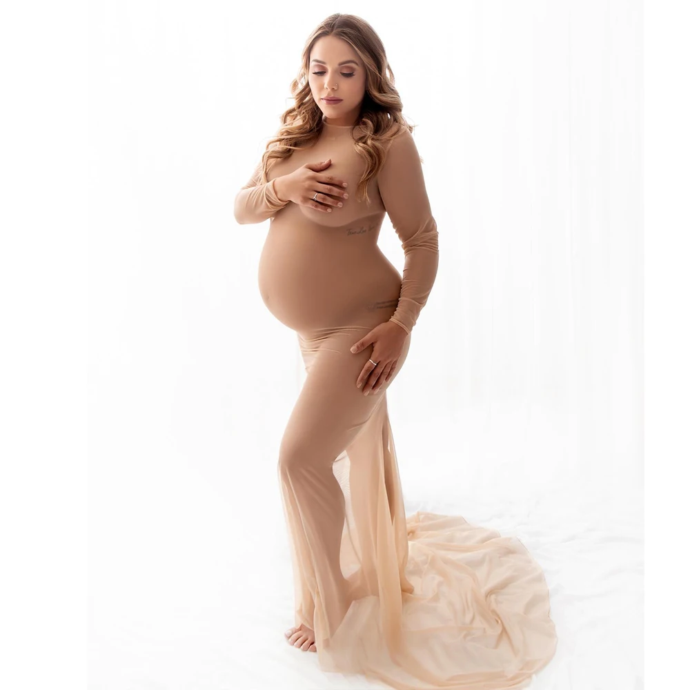 Maternity Photography Gown Super High Elastic Mesh Sexy Dresses Boudoir Private Photo Costume Dress Photo Shoot Pregnant Women