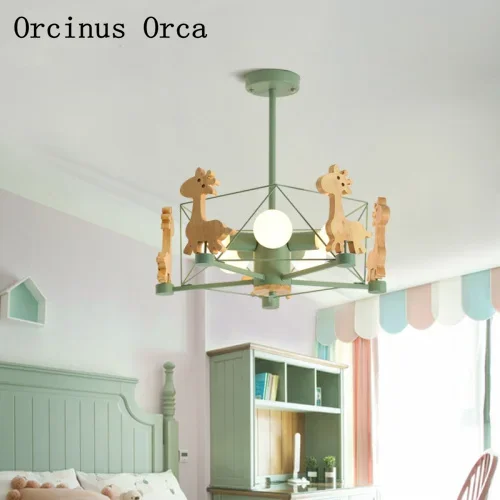 Nordic modern simple giraffe chandelier boys girls bedroom children's room lamp creative personality LED color ceiling lamp