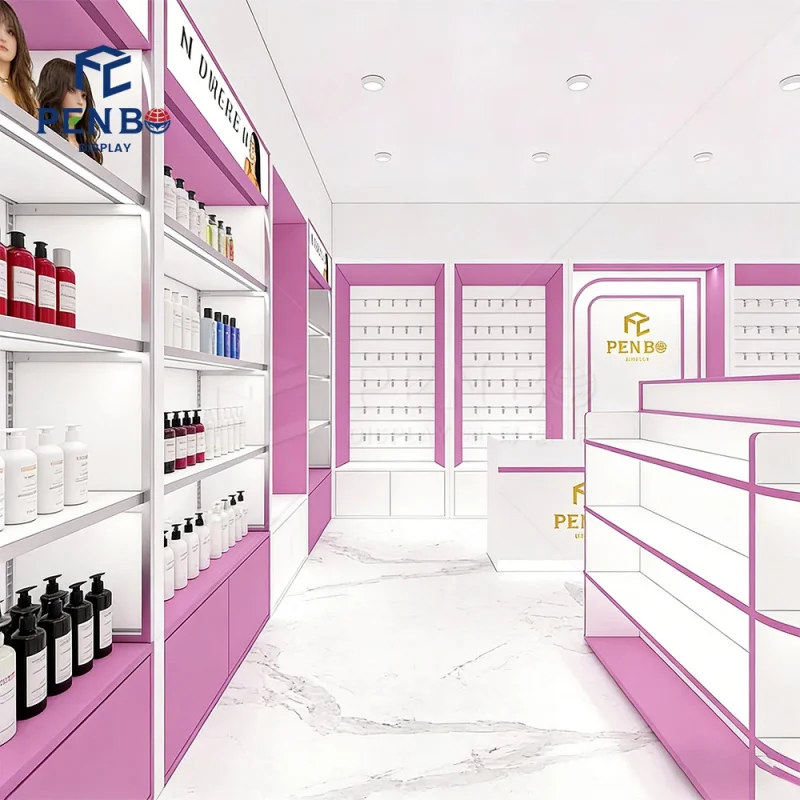 custom.3D Design Service Hair Wigs Cosmetic Design European-style Custom Display Rack Pink Beauty Supply