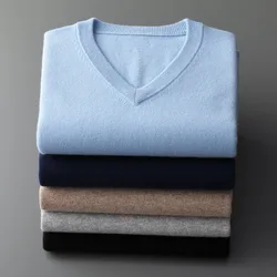 Cashmere Cotton Blend Classic V-neck Knitted Sweater Men Pullover 2024 Autumn Winter Soft Warm Business Casual Jumper pull homme
