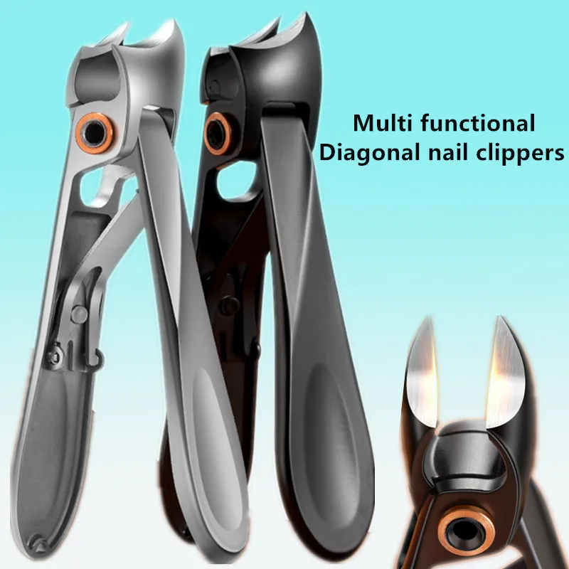 

Multi-purpose Toe Nail Clippers for Thick Ingrown Toenails Large Wide Jaw Opening Slanted Long Handle No Splash Fingernail