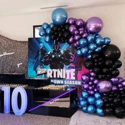 116PCS Metallic Purple Blue Black Latex Balloons Garland Arch Kit videogioco festa di compleanno Baby Shower forniture decorazioni