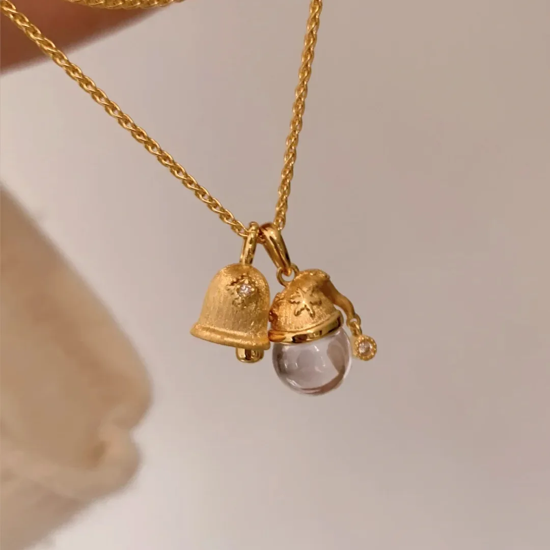 18K Real Gold Necklace Natural White Crystal Christmas Hat Pendant Wedding Engagement Jewelry for Girl Bizuteria Pendants gifts