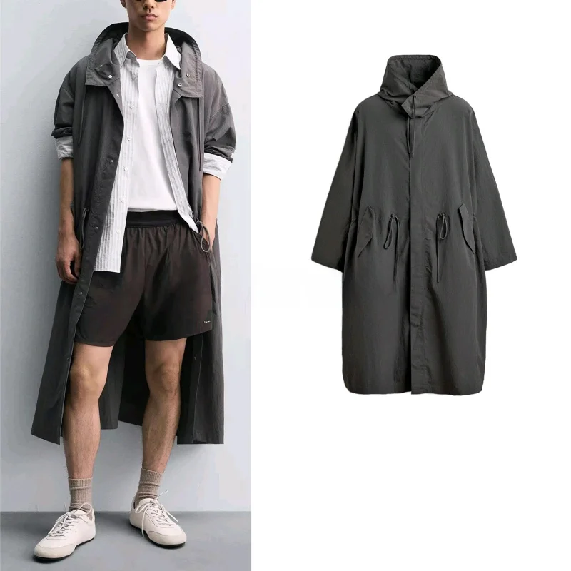 

Loose Fit Long Sve Stand Collar Parka Jaet Autumn Men's Faion mat Sle with Flip Cover ket Youth Casual Wear